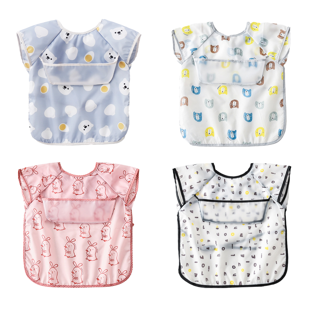 お食事エプロン ロング 半袖 保育園 食事エプロン 食事用