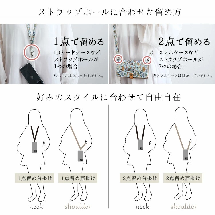 スマホショルダー スマホストラップ ショルダーストラップ ネックストラップ 長さ調整 肩掛け 首掛け 斜めがけ 単品 手ぶら リバティ ハラバルー 動物 日本製 |  | 02