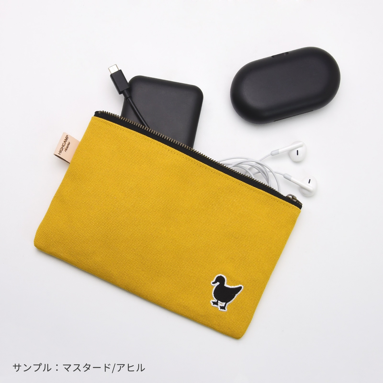 フラットポーチ 倉敷帆布 マルチポーチ アニマル刺繍 小物入れ 化粧