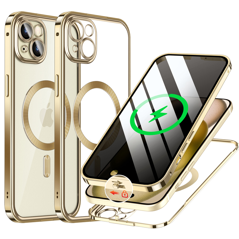 画面覗き見防止 上部バンパーロック Magsafe対応 一体型 iPhone15