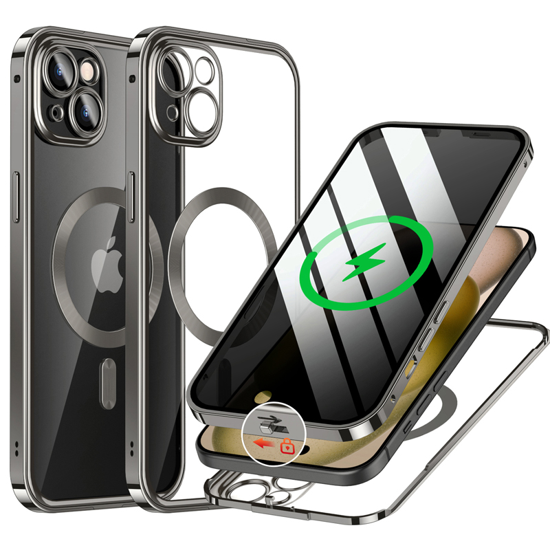 画面覗き見防止 上部バンパーロック Magsafe対応 一体型 iPhone15