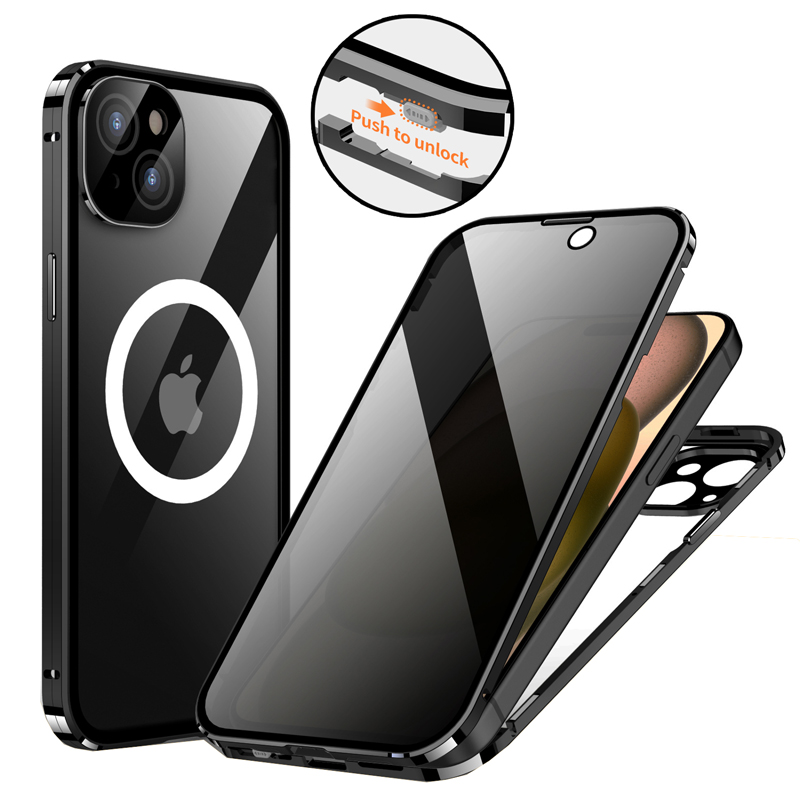 画面覗き見防止 バンパーロック Magsafe対応 iPhone15 15Plus 15Pro 15ProMax ケース 両面 9H強化ガラス カバー アルミバンパー マグネット アイフォン15 |  | 01
