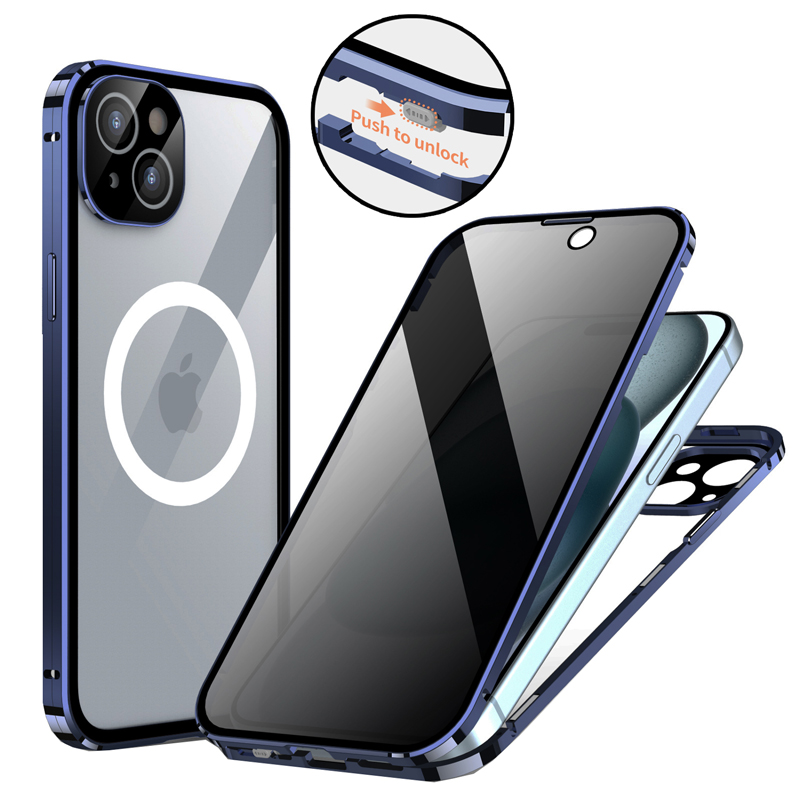 画面覗き見防止 バンパーロック Magsafe対応 iPhone15 15Plus 15Pro 15ProMax ケース 両面 9H強化ガラス カバー アルミバンパー マグネット アイフォン15 |  | 04