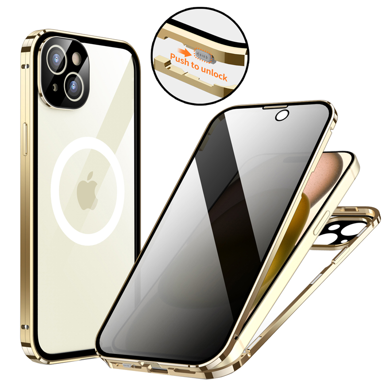 画面覗き見防止 バンパーロック Magsafe対応 iPhone15 15Plus 15Pro 15ProMax ケース 両面 9H強化ガラス カバー アルミバンパー マグネット アイフォン15 |  | 03