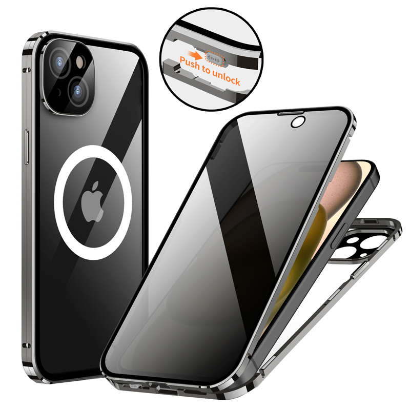 画面覗き見防止 バンパーロック Magsafe対応 iPhone15 15Plus 15Pro 15ProMax ケース 両面 9H強化ガラス カバー アルミバンパー マグネット アイフォン15 |  | 02