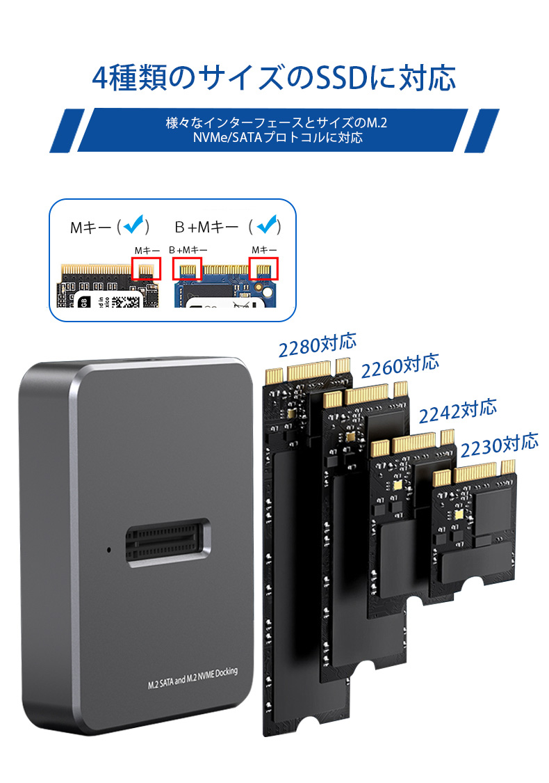 USB Type-C NVMEとSATA対応 M.2 SSDケース USB 3.1 Gen2 10Gbps 高速