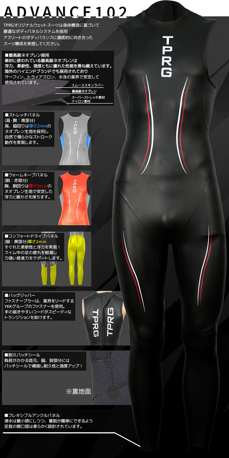 トライアスロンウェットスーツ スキン ロングジョンメンズALL3mmラバー tprgws102_main_p2.jpg