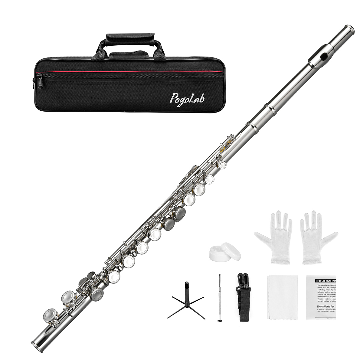 POGOLAB フルート シルバー セット Cキー ケース付き オフセット