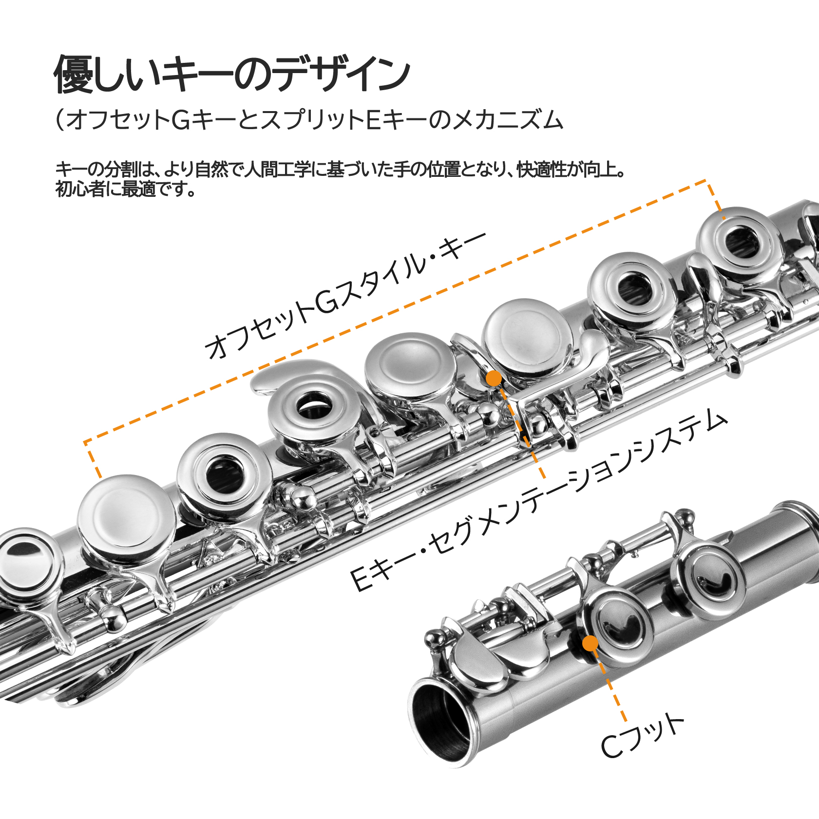 POGOLAB フルート シルバー セット Cキー ケース付き オフセット