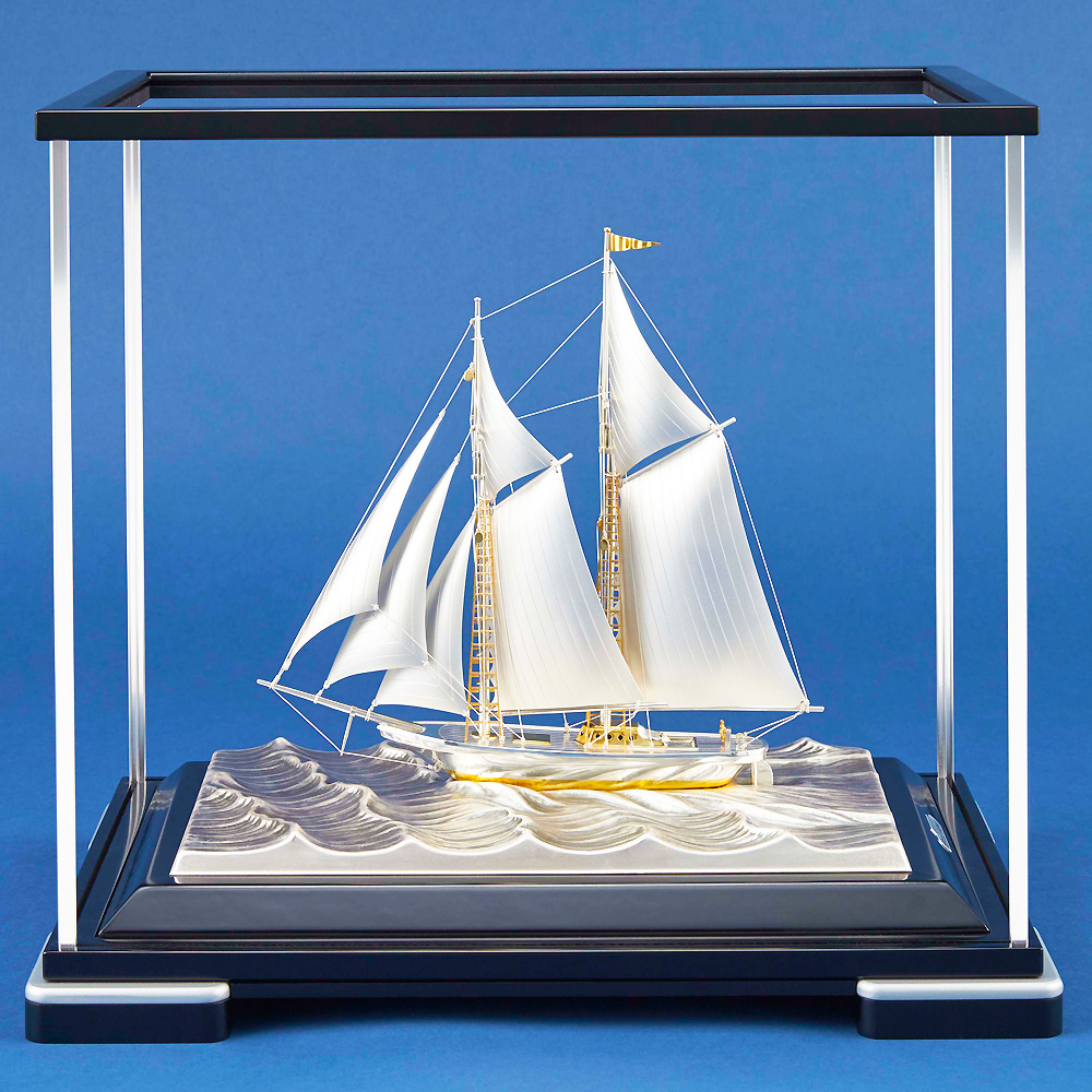 ヨット 2本マスト 2号｜銀製置物/ソリッドガラスケース : HIKARI