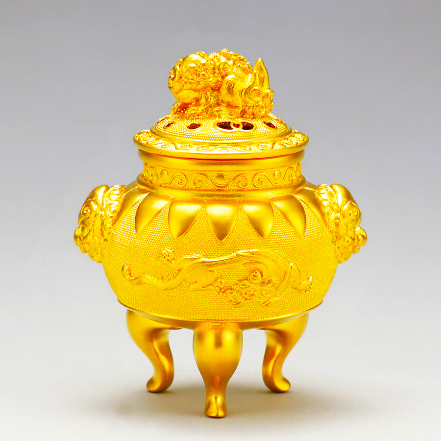辰 獅子龍 香炉｜純金製 造幣局ホールマーク刻印品｜釘谷洞石：原型