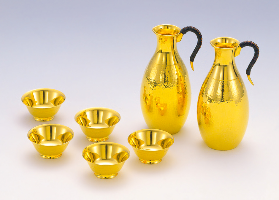 千呂利＆猪口 鎚目模様｜純金製7品セット : HIKARI GALLERY