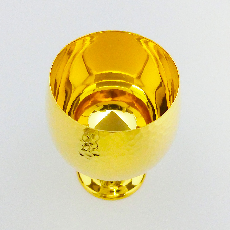 ブランデーグラス 鎚目模様 高さ7.7cm 軽量型｜純金製酒器 造幣局刻印