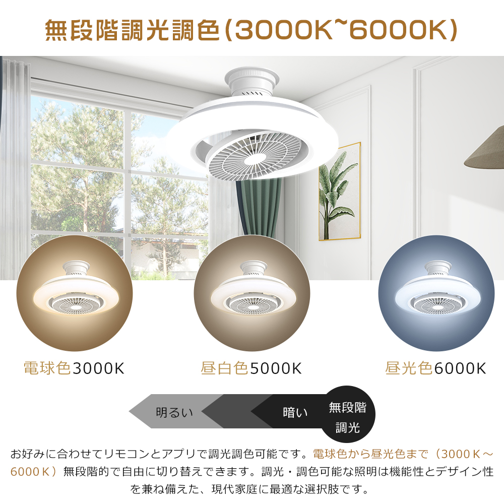 シーリングファンライト 首振り10〜14畳 DCモーター ファン付き