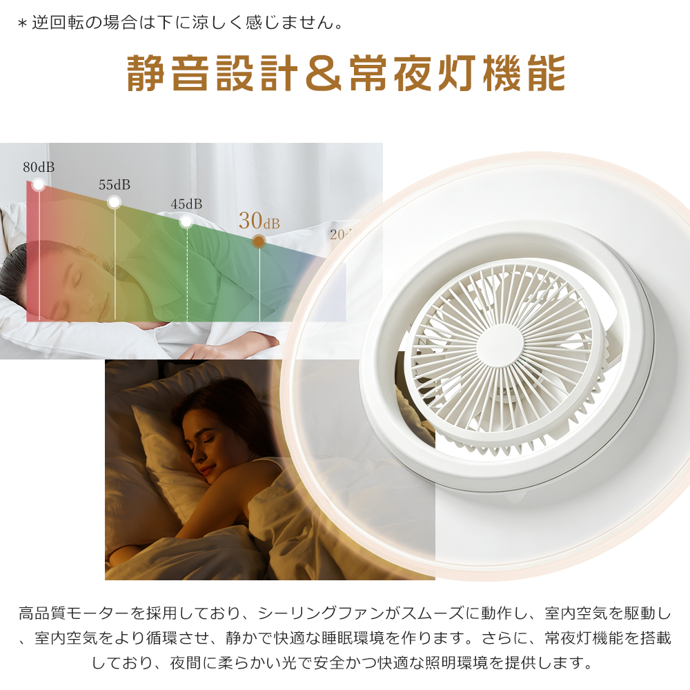 360°自動首振り】シーリングファンライト LED 6畳 8畳 DCモーター 調光