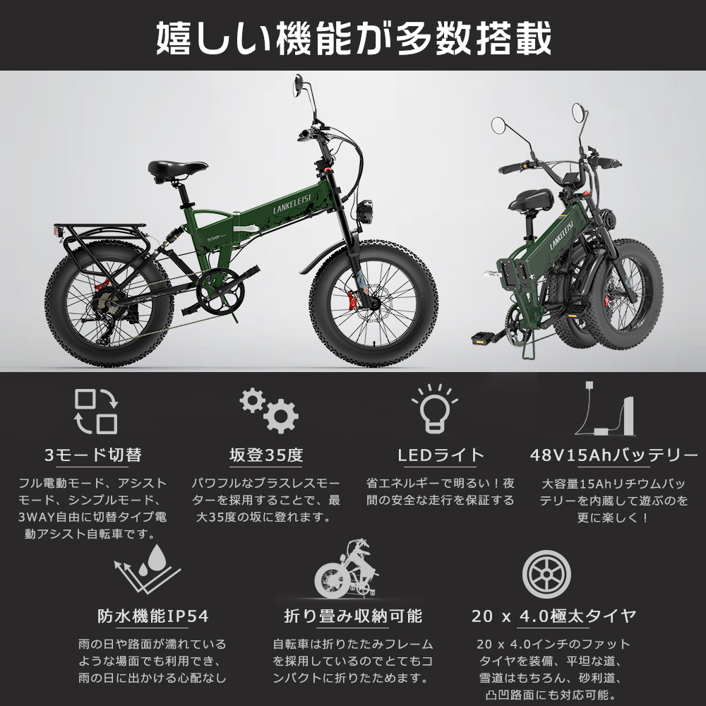 フル電動自転車 最強 1000W 20インチ 48V 15AH 7段変速 最大走行距離120km FATBIKE 電動自転車 折りたたみ 軽量  モペット ファットバイク 公道走行可能 免許必要 : ebike-20inch-1000w-xl : ライティング商店 - 通販 -  Yahoo!ショッピング