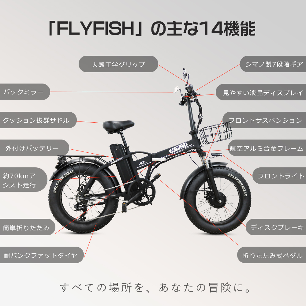 FLYFISH フル電動自転車 20インチ 48V15AH 7段変速 500W FATBIKE 電動自転車 折りたたみ 軽量 モペット型電動自転車  ファットバイク 電動 公道走行可能 免許必要 : ebike-20inch-500w-hkl : ライティング商店 - 通販 -  Yahoo!ショッピング