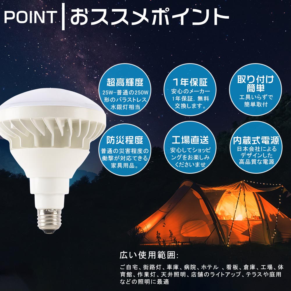 PAR38 LEDバラストレス水銀灯 250W相当 Led電球 E26 LEDビームランプ