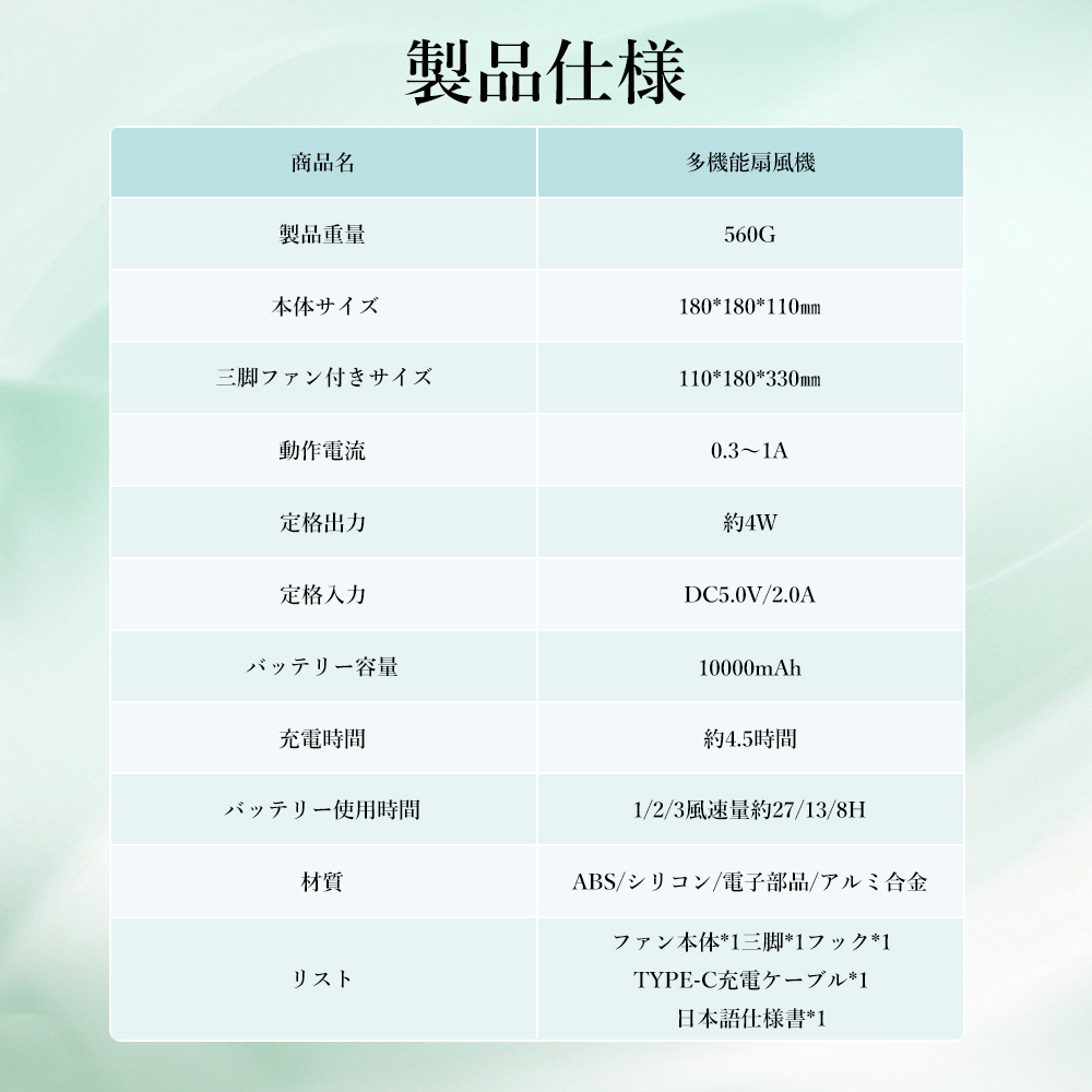 扇風機 DCモーター 静音 おしゃれ 3段階 LEDライト付き 卓上扇風機 USB 充電式 コードレス 吊り下げ デスクファン 節電 省エネ リビング 5枚羽根 折り畳み PSE |  | 12