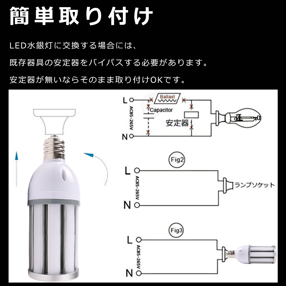 水銀灯からLEDへ交換 LED コーンライト E39 E26 38W 300W相当 明るい