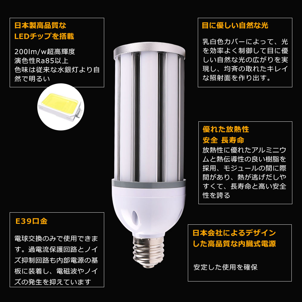 水銀灯からLEDへ交換 LED コーンライト E39 60W 400W相当 明るい