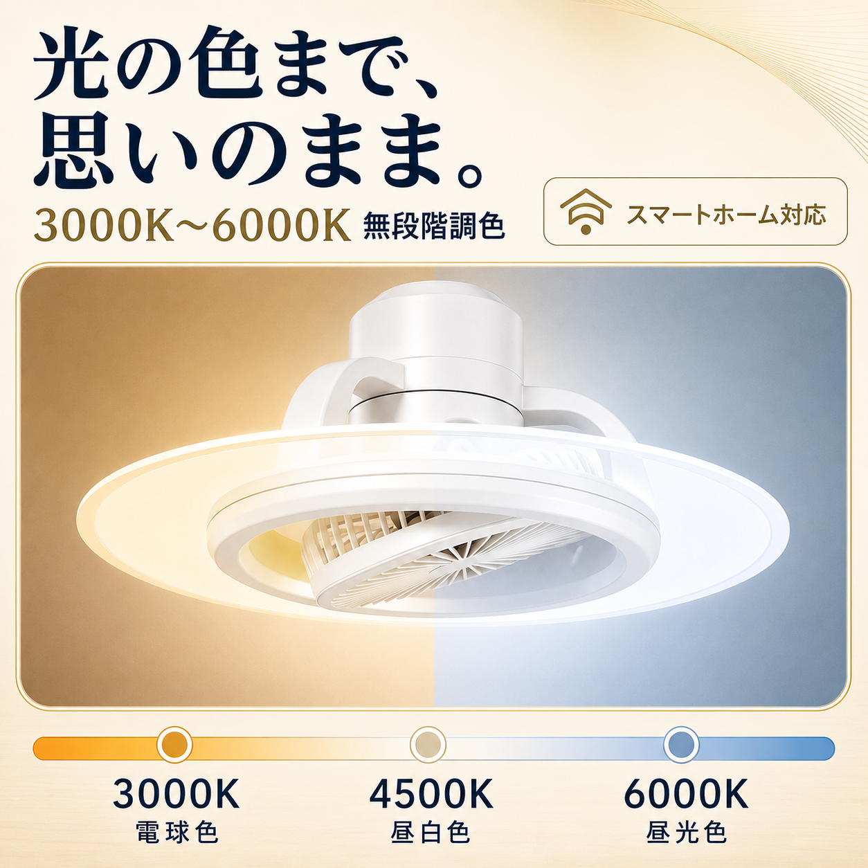 LED シーリングファンライト 首振り機能搭載 DC モーター静音扇風機 8