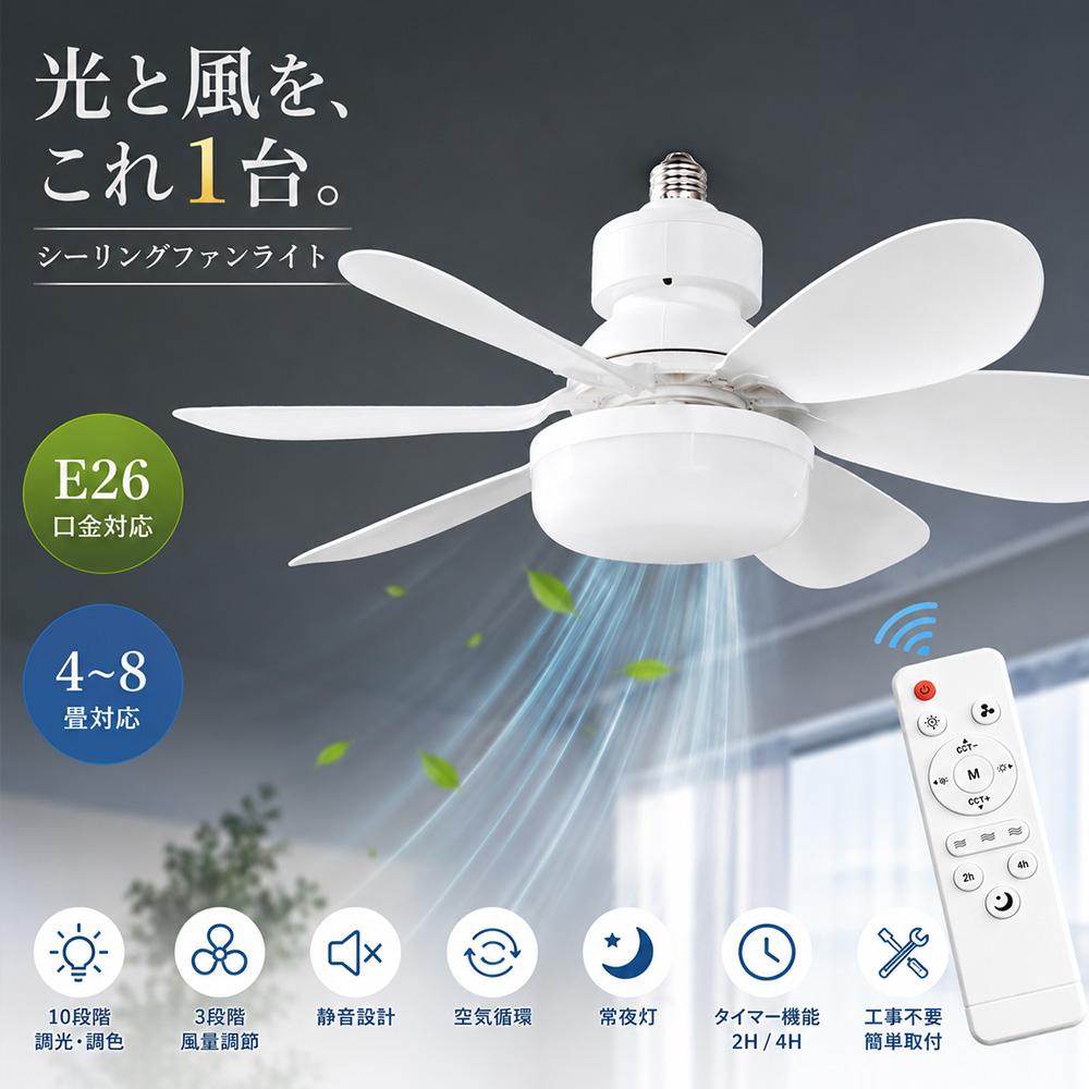 ブロンズ 4灯 シーリングファン E26口金 ledpira118.jpg