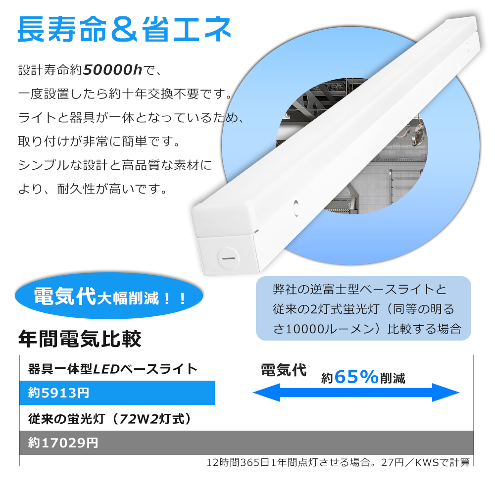 ledベースライト 40W型 2灯相当 逆富士 LED蛍光灯 器具一体型 一体型