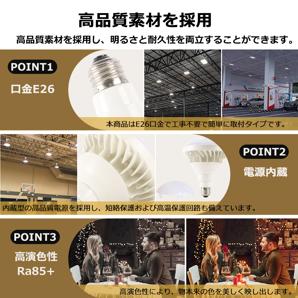 LEDバラストレス水銀灯 25W 5000LM LED電球 E26 ビーム電球 ビーム