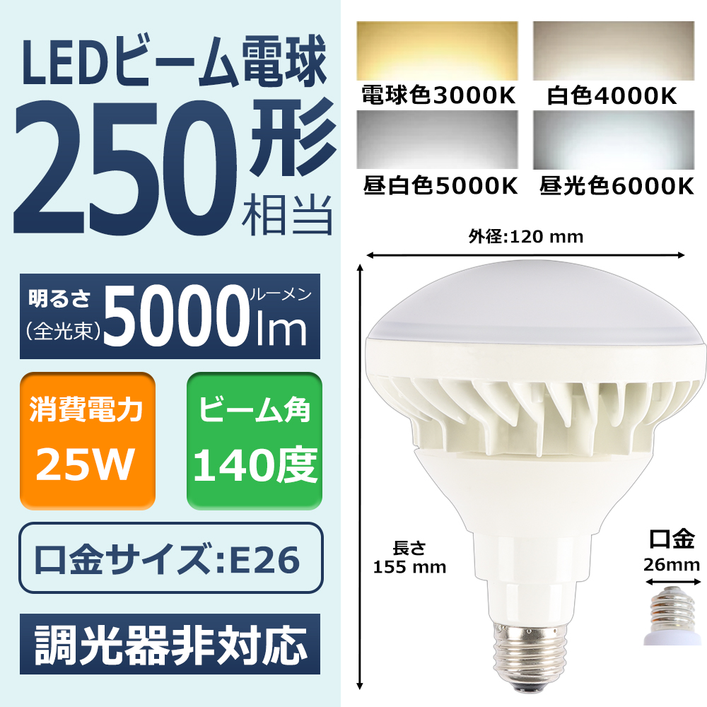 LEDバラストレス水銀灯 25W 5000LM LED電球 E26 ビーム電球 ビーム