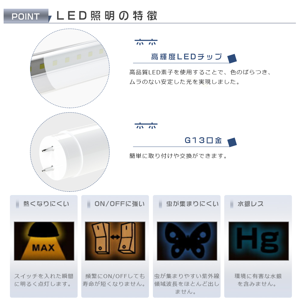 LED蛍光灯 40W形 直管 120cm 1200mm 1198mm グロー式工事不要 両側給電