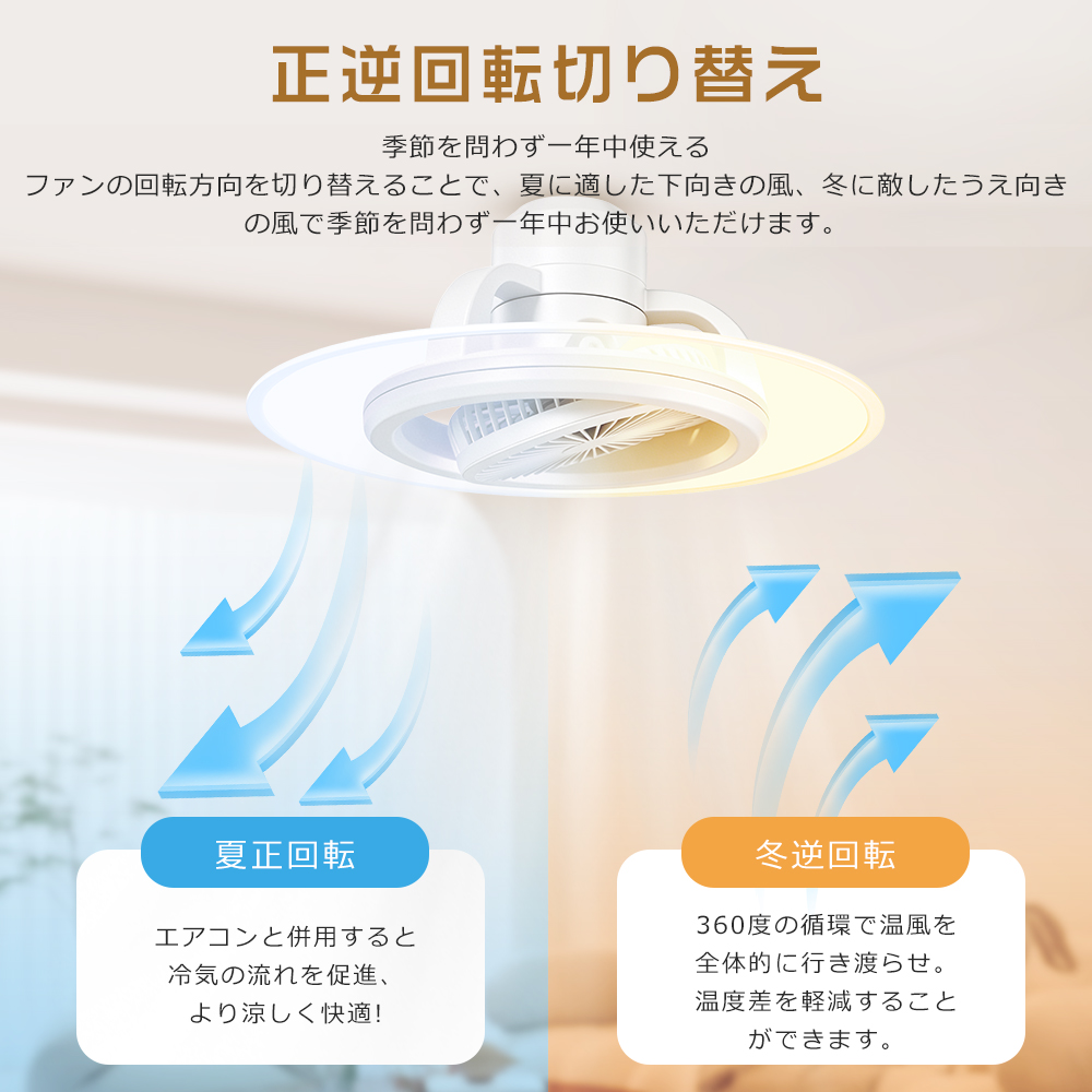 シーリングファンライト 首振り LED DCモーター 調光調色 無段階風量