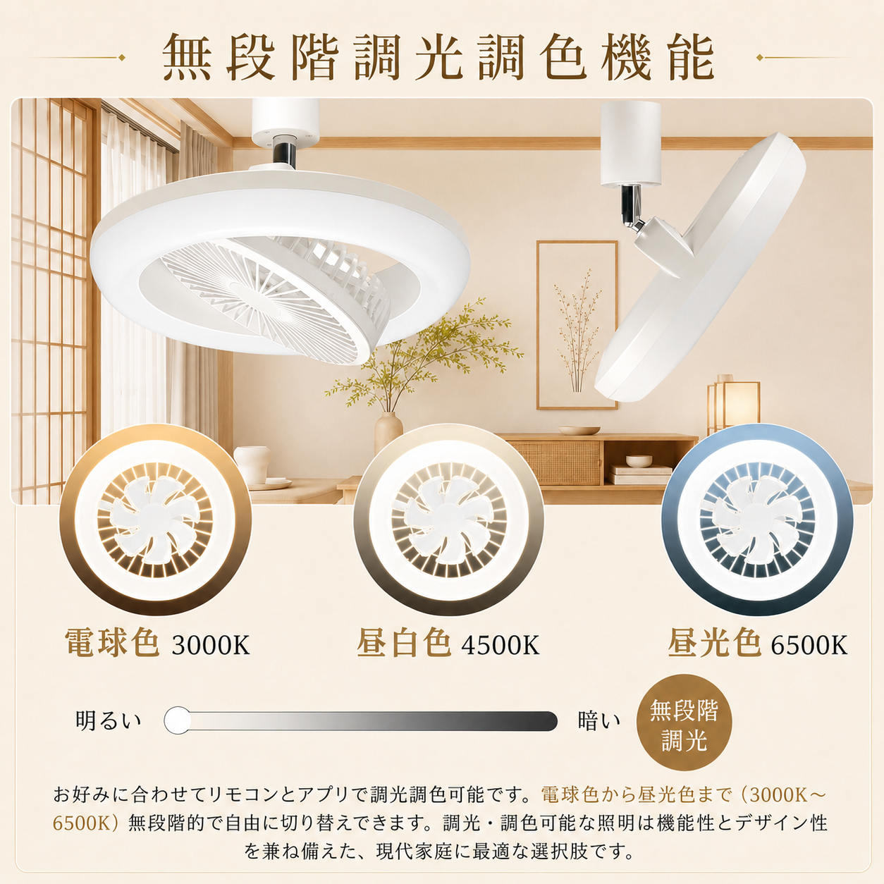 Alexa対応 シーリングファンライト LED リモコン付き 調光調色 Wi-Fi