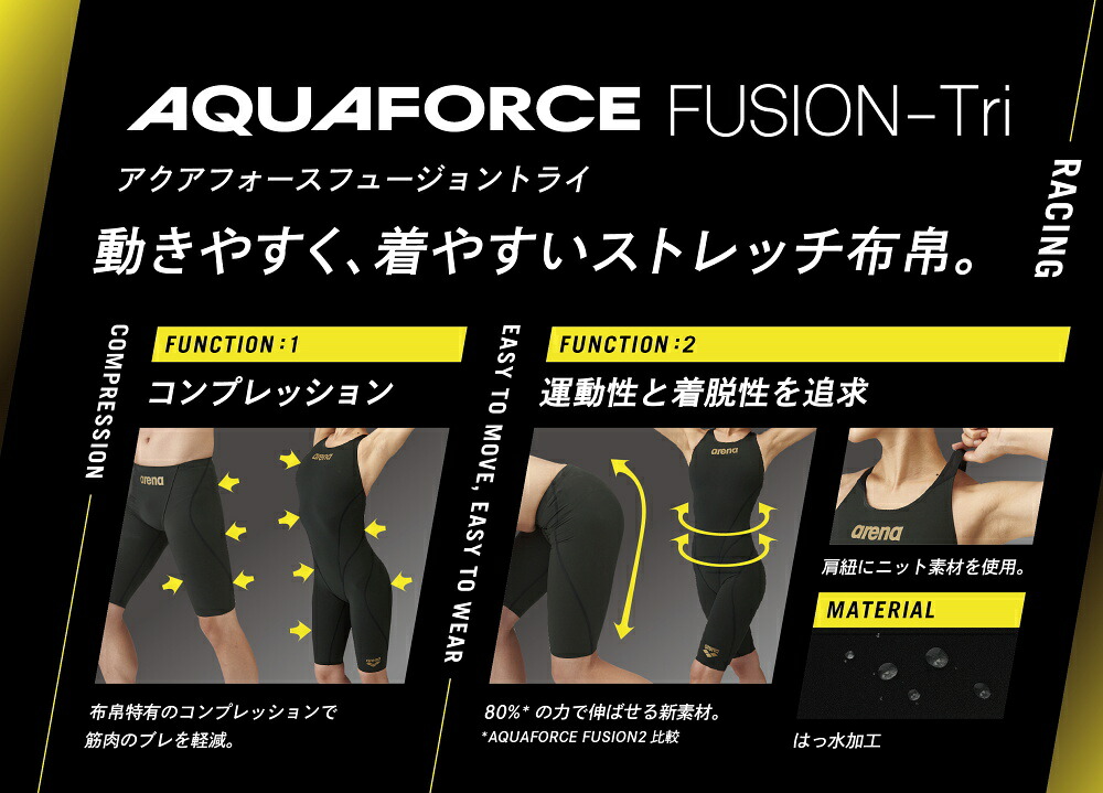 競泳水着 レディース 選手向き アリーナ WA承認 ARENA ハーフスパッツ AQUAFORCE FUSION-Tri レース用 大会用 布帛 ARN-1010W 関連画像5
