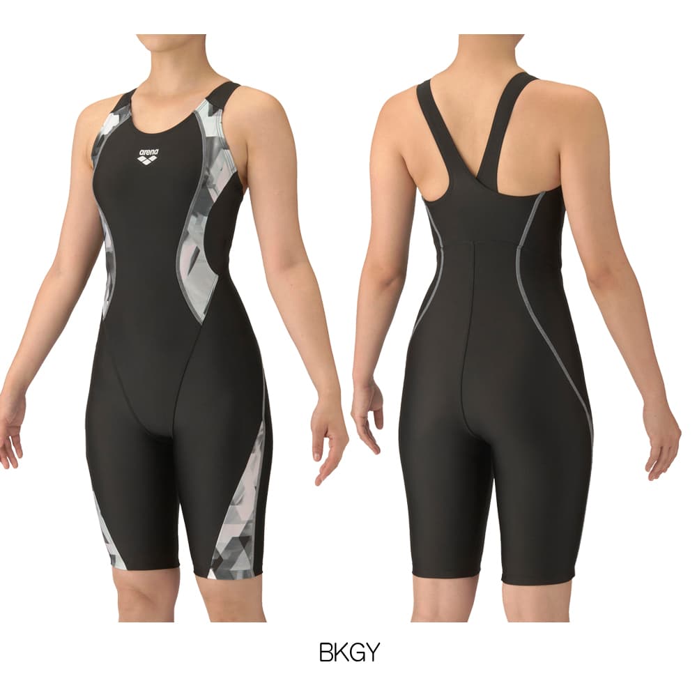 アリーナ ARENA フィットネス水着 レディース フィットネスワンピーススパッツ カバーバック ハーフレッグ ぴったりパッド オールインワン AQUA EXA パッド付 | アリーナ | 03