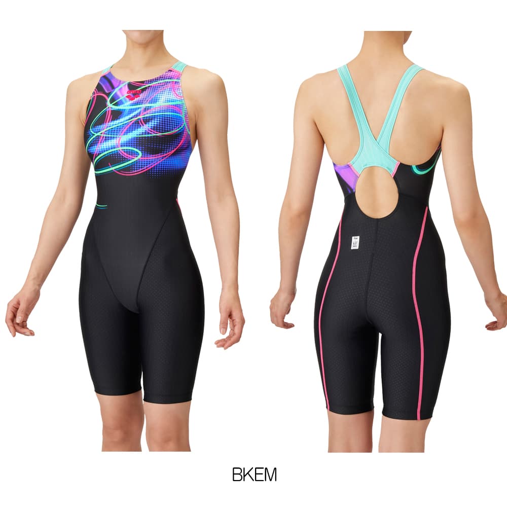 アリーナ ARENA 競泳水着 レディース WA承認 レーシングスパッツ オープンバック ハーフレッグ オールインワン AQUA RACING AQUA STRIPE-D 2025年春夏モデル｜02