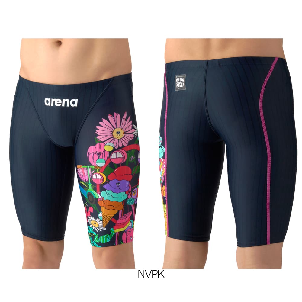 アリーナ ARENA 競泳水着 メンズ WA承認モデル AQUA RACING ECO AQUA STRIPE FUN GRAPHICS レーシングスパッツ ハーフレッグ 2026年春夏モデル AS6SRCP2M | アリーナ | 02