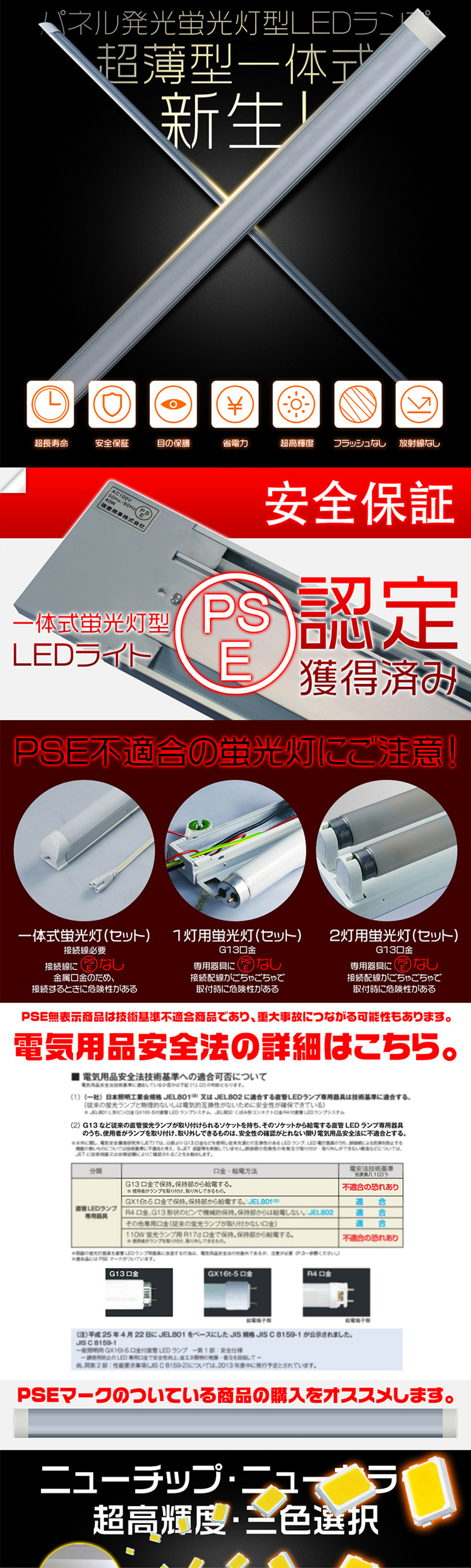 蛍光灯2個で1セット 合計 5セット HIKARI シーリングライト 蛍光灯2本相当 120cm 40W 5800LM 85V-265V