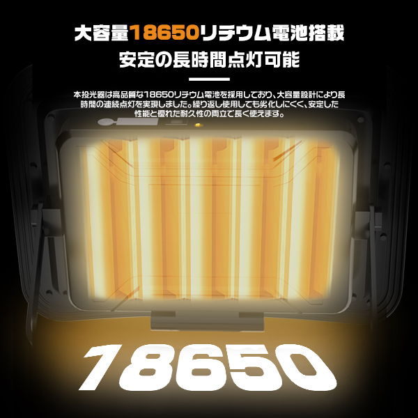 500W 充電式 LED投光器 弧面超広角照射 46800LM ソーラー/USB充電 防水
