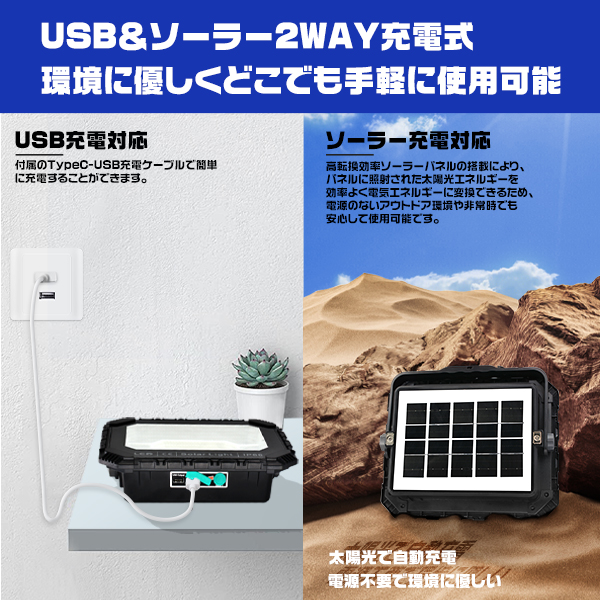 led投光器 充電式 300Wより明るい 無段階調光 16800LM 16800mAH 超強力マグネット USBとソーラー充電 5つ点灯モード 防災グッズ IP66 3年保証 1個a 関連画像5