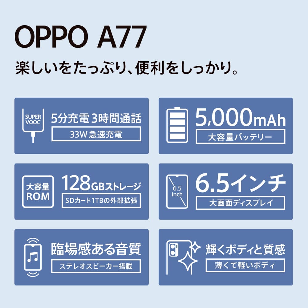 OPPO A77 ブルー ［SIMフリースマホ］ CPH2385BL