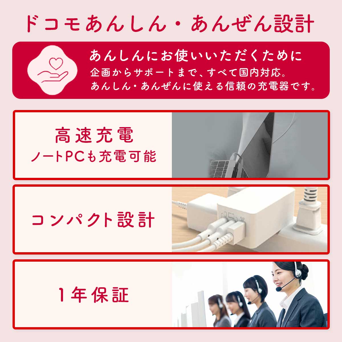 ドコモ純正 3ポートACアダプタ02M ケーブル付 最大65W 高速充電 3台