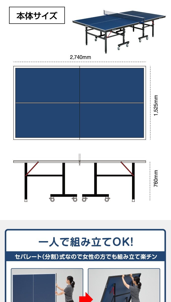 1年保証】 卓球台 国際規格サイズ セパレート式18mm 組立有