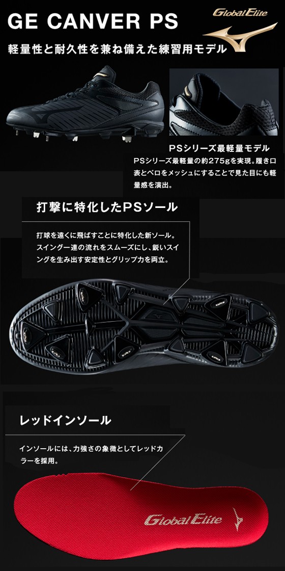 新品　MIZUNO)野球 金具スパイク グローバルエリート GE キャンバー MIZUNO 交換往復送料無料 野球 スパイク 金具 黒 ミズノ
