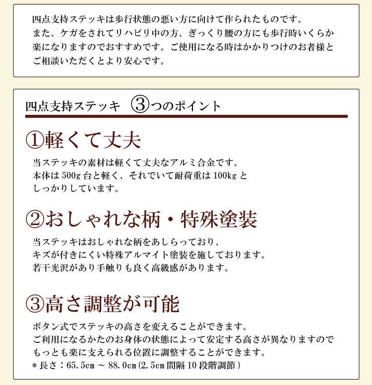 杖 ステッキ 軽量 ささえ 四点支持ステッキ 柄タイプ R08001 介護用品