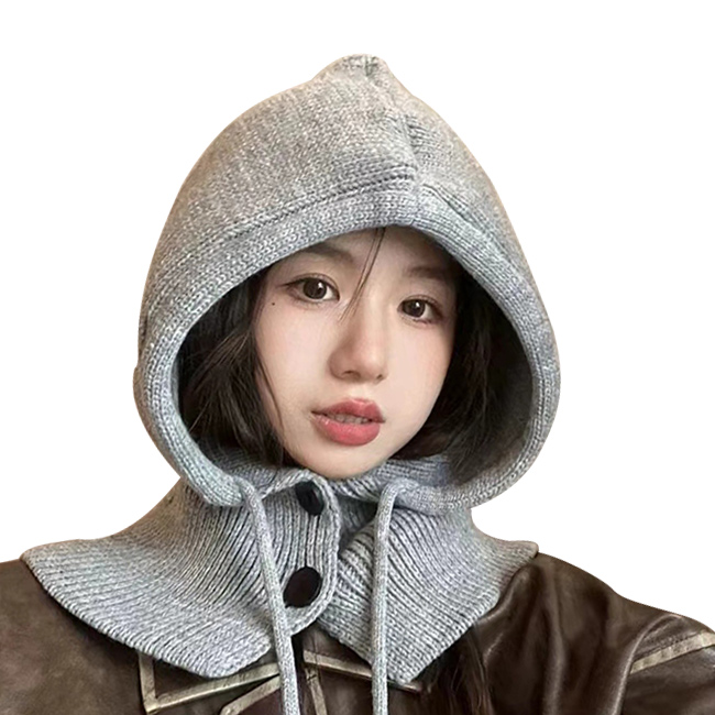 ニット帽子 ネックウォーマー 紐付き コーデ あったか 防寒対策 可愛い