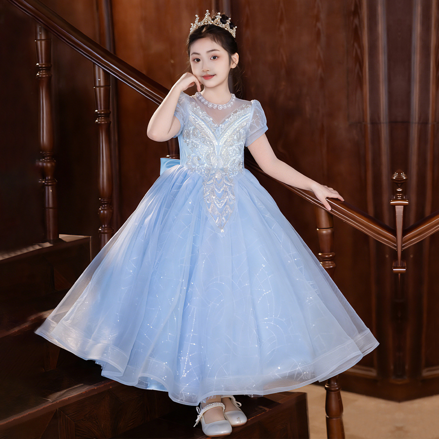 子供ドレス ブルー ピアノ発表会 女の子 女児ドレス キッズドレス