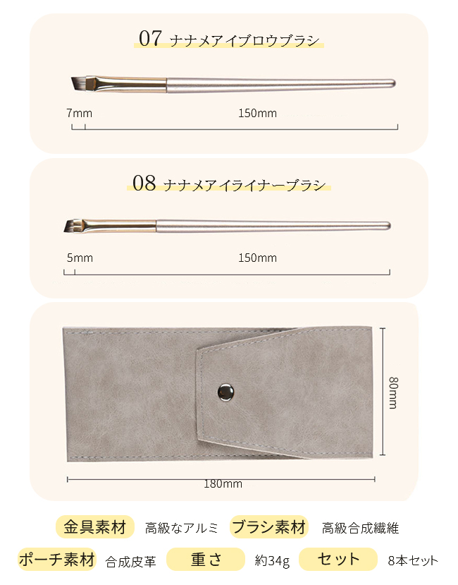 2点買うと20％OFF】アイシャドウブラシ メイクブラシ 8本セット アイ