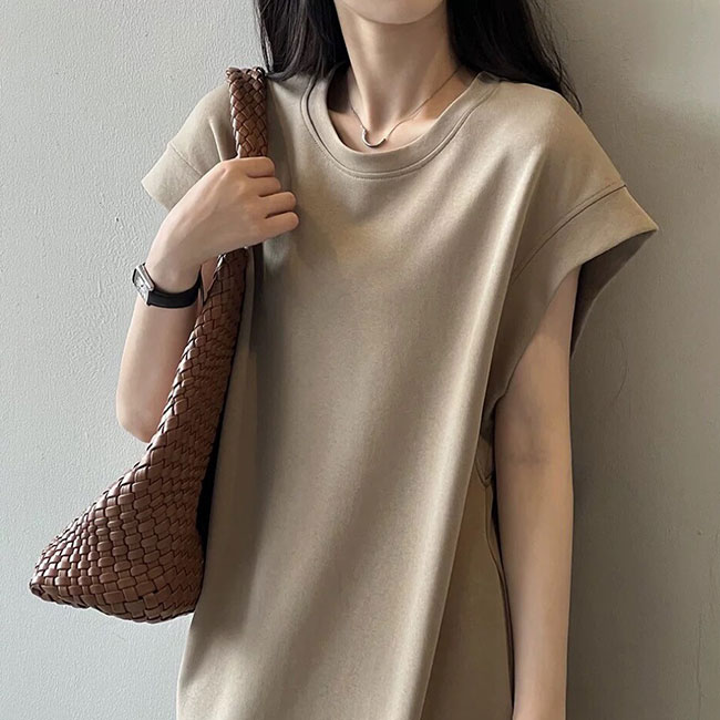ワンピース 脇見え防止 フレンチスリーブ Tシャツワンピース