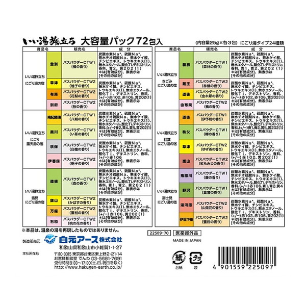 (まとめ買い×5個セット)白元アース いい湯旅立ち 大容量パック 薬用入浴剤 72包入 24種類の香り アソートパック (送料無料)_1